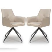 Novato Swivel Taupe Faux Leather Dining Chairs In Pair