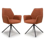 Utica Rust Boucle Carver Snuggly Fabric Dining Chairs In Pair