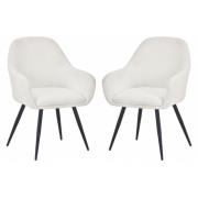 Orno White Boucle Fabric Dining Chairs With Black Legs In Pair