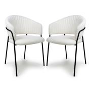 Monzo White Boucle Fabric Dining Chairs With Black Legs In Pair