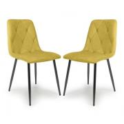 Vestal Mustard Velvet Dining Chairs With Black Legs In Pair