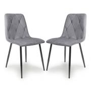 Vestal Grey Velvet Dining Chairs With Black Legs In Pair