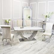 Avon White Glass Dining Table With 4 North Cream Chairs