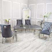 Laval Grey Glass Dining Table With 6 Benton Dark Grey Chairs