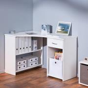 Halifax Corner Computer Desk In White With Drawer And Shelves