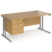 Melor 1600mm Cantilever 3 Drawers Computer Desk In Oak Silver