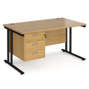 Melor 1400mm Cantilever 3 Drawers Computer Desk In Oak Black