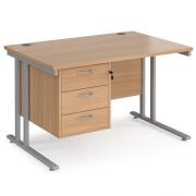 Melor 1200mm Cantilever 3 Drawers Computer Desk In Beech Silver