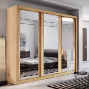 Allen Wardrobe With 3 Mirrored Sliding Doors In Shetland Oak