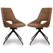 Aara Tan Faux Leather Dining Chairs Swivel In Pair