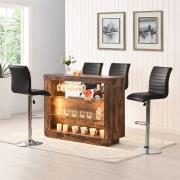 Fiesta Rustic Oak Bar Table Unit With 4 Ripple Black Stools