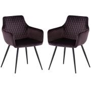 Finlay Aubergine Velvet Fabric Dining Armchairs In Pair