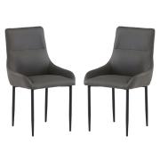 Rissa Dark Grey Faux Leather Dining Chairs With Black Legs In Pair