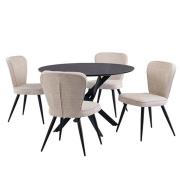 Asher Marble Effect Glass Dining Table 4 Finn Linen Chairs