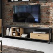 Harbor Wooden TV Stand Wide In Matt Black And Riviera Oak