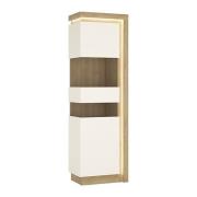 Lyco High Gloss Tall Display Cabinet Left In Oak White And LED