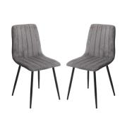 Arta Straight Stitch Dark Grey Fabric Dining Chairs In Pair