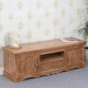 Alaro Solid Mangowood TV Stand With 2 Doors 1 Drawer In Oak