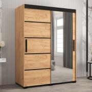 Beilla V Mirrored Wardrobe 2 Sliding Doors 150cm In Golden Oak