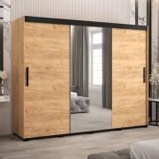 Beilla I Mirrored Wardrobe 2 Sliding Doors 250cm In Golden Oak