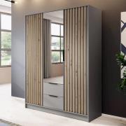 Newport Mirrored Wardrobe With 3 Hinged Doors 155cm In Grey