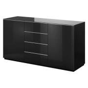 Herrin Sideboard 2 Doors 4 Drawers In Black Glass Fronts