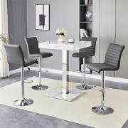 Topaz Magnesia Effect High Gloss Bar Table 4 Ripple Grey Stools