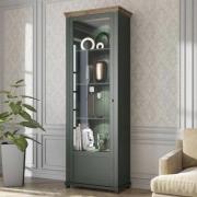 Eilat Wooden Tall Display Cabinet Left In Green And LED