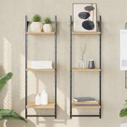 Destin Set Of 2 Wooden Wall Shelf 3-Tier In Sonoma Oak