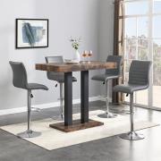 Caprice Small Rustic Oak Wooden Bar Table 4 Ripple Grey Stools