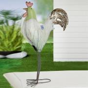 Akron Metal Rooster Wild Flower Sculpture In White