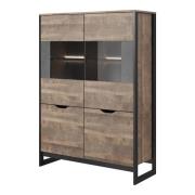 Adkins Wooden Display Cabinet 4 Doors In Grande Oak With LED