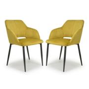 Narva Lime Gold Velvet Dining Chairs With Black Legs In Pair