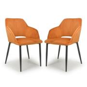 Narva Burnt Orange Velvet Dining Chairs With Black Legs In Pair