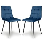 Massa Blue Velvet Dining Chairs With Black Legs In Pair