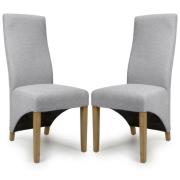 Basrah Light Grey Fabric Dining Chairs With Oak Legs In Pair