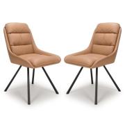 Addis Tan Leather Dining Chairs With Black Legs In Pair