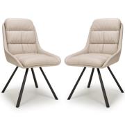 Addis Cream Leather Dining Chairs With Black Legs In Pair