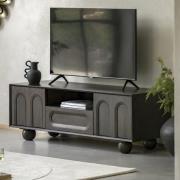 Alofi Mango Wood TV Stand With 2 Doors 1 Drawer In Walnut