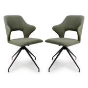 Vercelli Swivel Sage Fabric Dining Chairs In Pair
