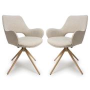 Playa Swivel Natural Fabric Dining Chairs In Pair