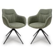 Buxton Swivel Carver Sage Fabric Dining Chairs In Pair