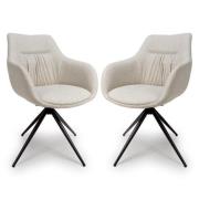 Buxton Swivel Carver Natural Fabric Dining Chairs In Pair