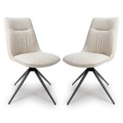 Buxton Swivel Natural Fabric Dining Chairs In Pair