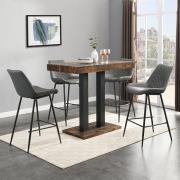 Caprice Small Rustic Oak Wooden Bar Table 4 Oston Grey Stools