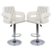 Silvis Adjustable White Faux Leather Bar Stools In Pair