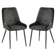 Sanford Grey Velvet Dining Chairs With Black Legs In Pair