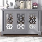 Herceg Wooden Sideboard With 3 Mirrored Doors In Cool Grey