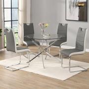 Daytona Round Glass Dining Table With 4 Petra Grey White Chairs