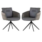 Lacey Grey Fabric And Faux Leather Dining Chairs In Pair